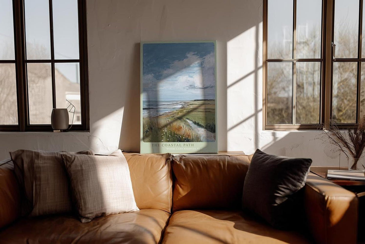 Paul Sinus Wandbild in 40x60cm Küstenweg mit Blick aufs Meer – impressionistisches Landschaftsgemälde für naturnahe Wohnakzente