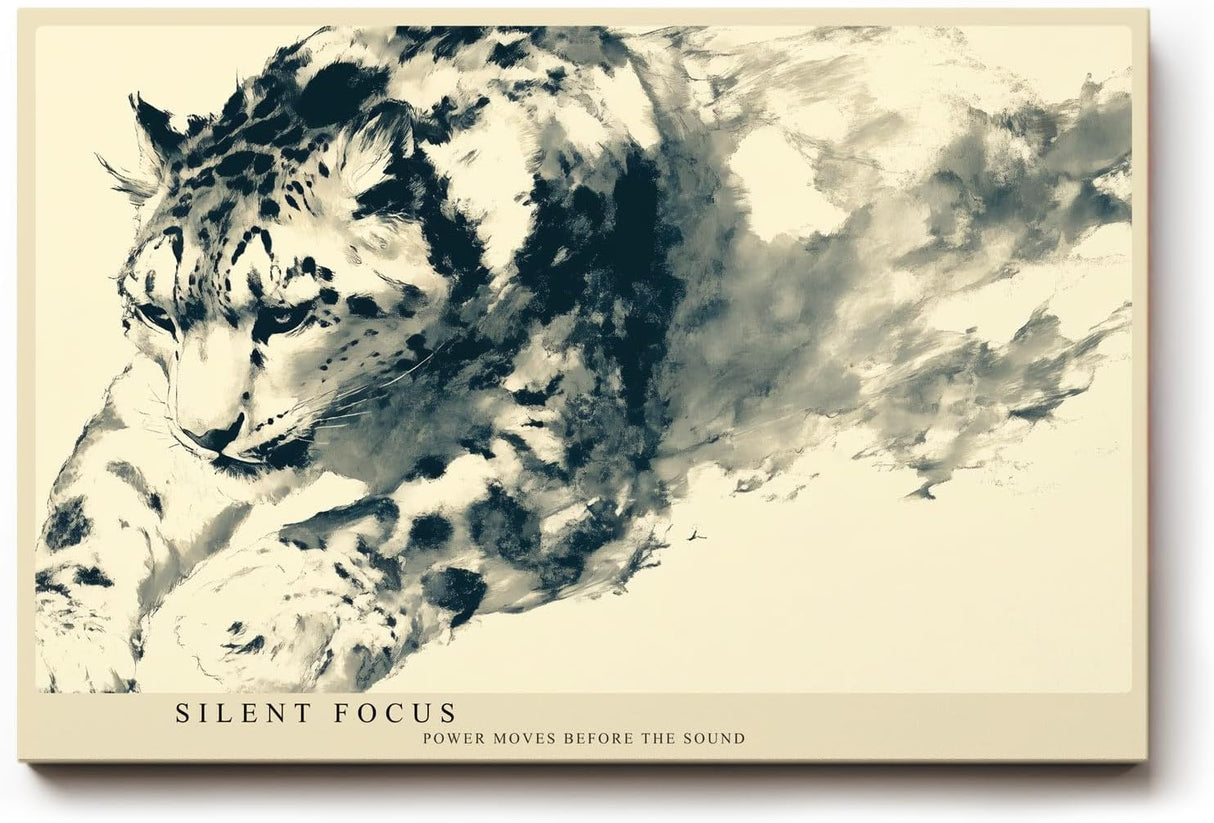 Paul Sinus Wandbild 120x80cm Leopard in Bewegung moderne monochrome Tierkunst dynamisches Raubkatzen Motiv stilvolle Wanddekoration fuer Wohnzimmer Büro