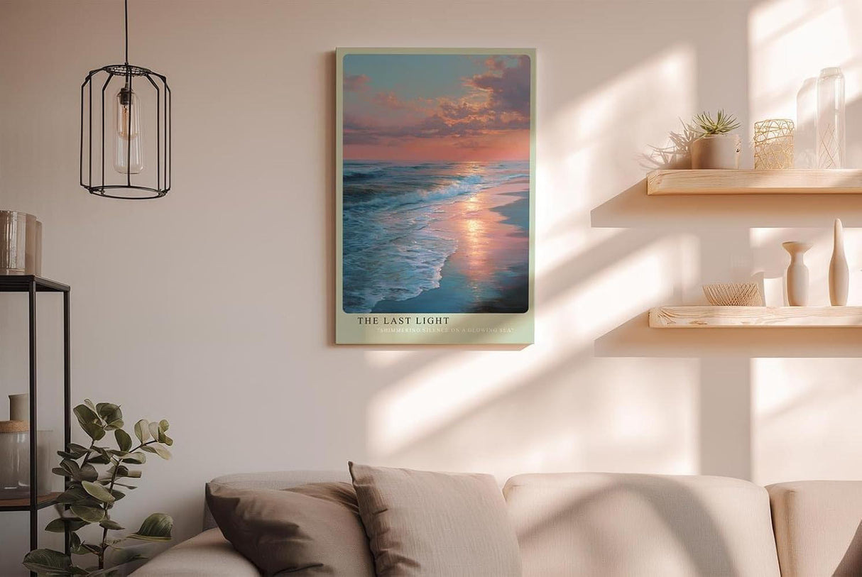 Paul Sinus Wandbild in 40x60cm Letztes Licht am Meer mit leuchtendem Sonnenuntergang und sanftem Wellenspiel