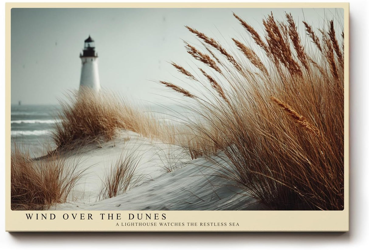 Paul Sinus Wandbild 120x80cm Leuchtturm Duenen Meer Landschaft Fotokunst modern beige Natur Kunstdruck grosses Kunstbild maritime Wanddekoration fuer Wohnzimmer Büro Flur