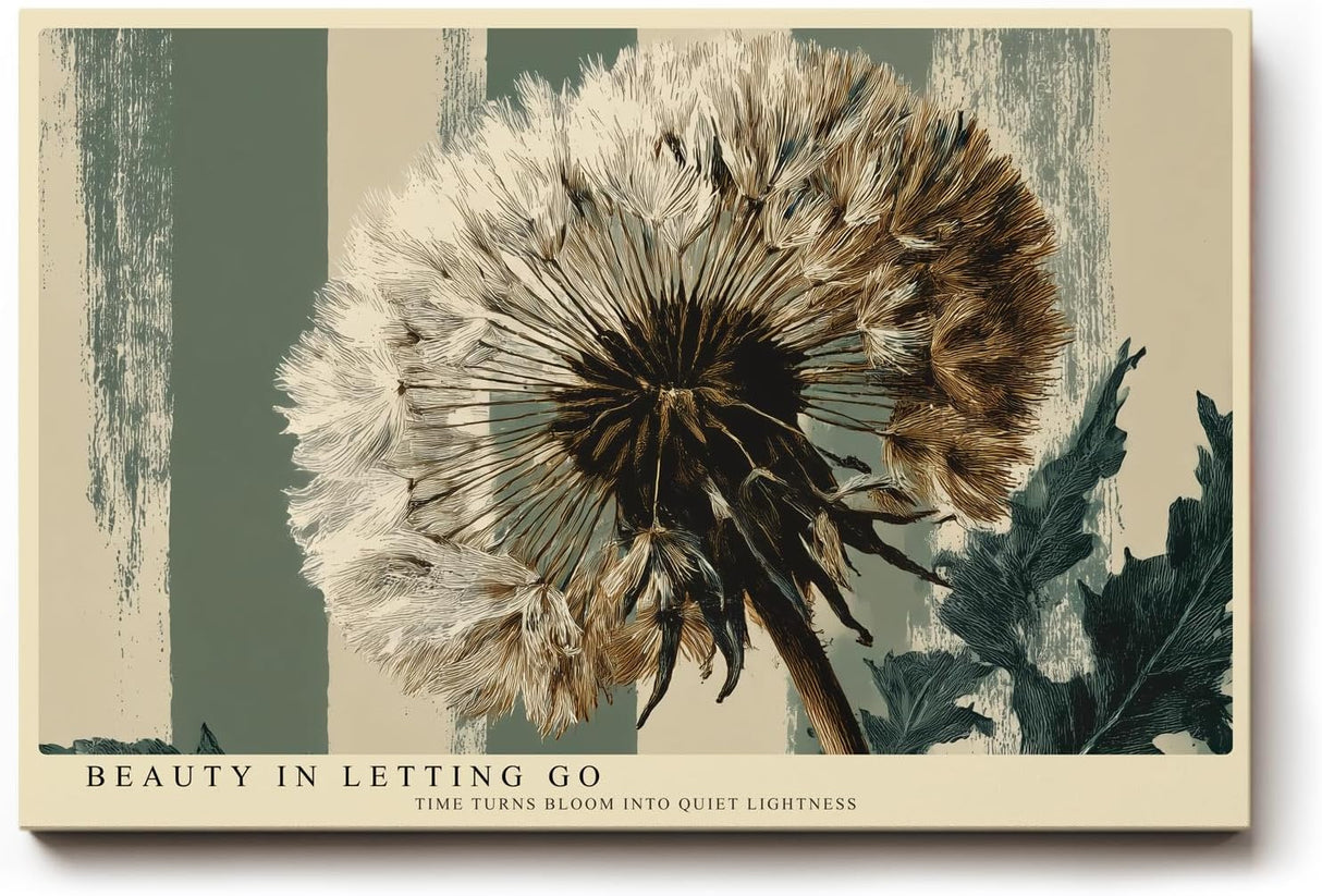 Paul Sinus Wandbild 120x80cm Loewenzahn Pusteblume moderne Naturillustration botanische Kunst beige gruene Wanddekoration fuer Wohnzimmer Büro