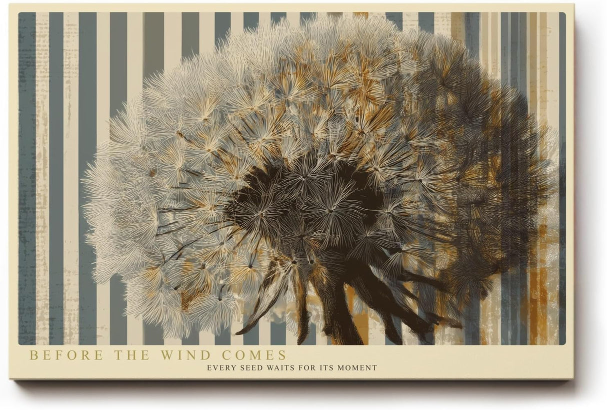 Paul Sinus Wandbild 120x80cm Loewenzahn Pusteblume moderne botanische Kunst abstraktes Naturmotiv beige grau stilvolle Wanddekoration fuer Wohnzimmer Büro