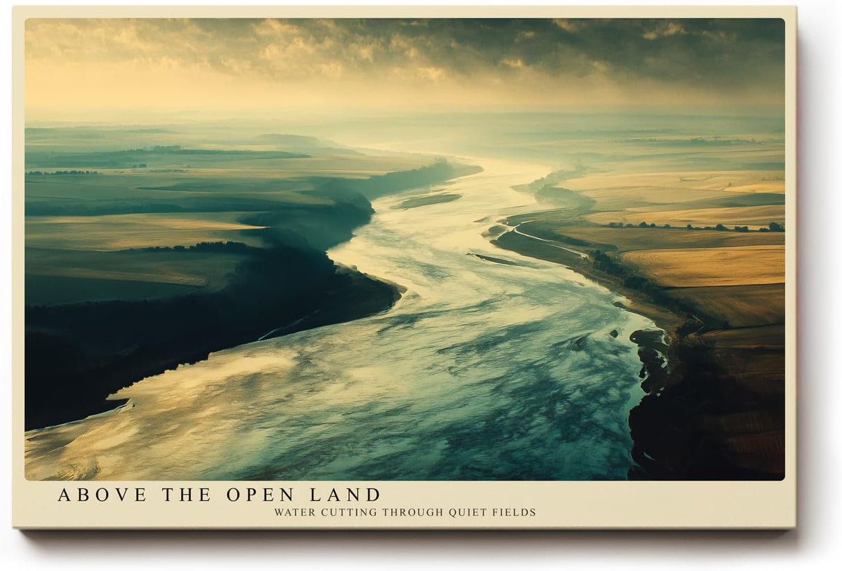 Paul Sinus Wandbild 120x80cm Luftaufnahme Fluss Landschaft moderne Natur Fotokunst weite Felder grosses Landschaftsbild stilvolle Wanddekoration fuer Wohnzimmer Büro