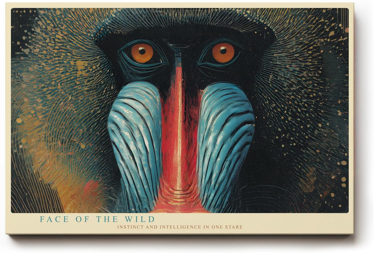Paul Sinus Wandbild 120x80cm Mandrill Affe Tierportrait moderne Wildtier Kunst blau rot Naturfarben exotische Wanddekoration fuer Wohnzimmer Büro