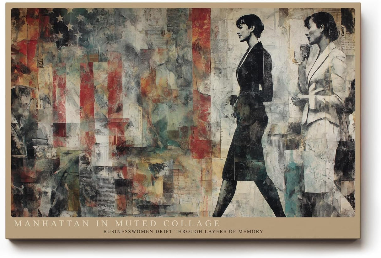 Paul Sinus Wandbild 120x80cm Manhattan Collage Moderne Stadt Kunstmotiv Business Frauen urbane Illustration