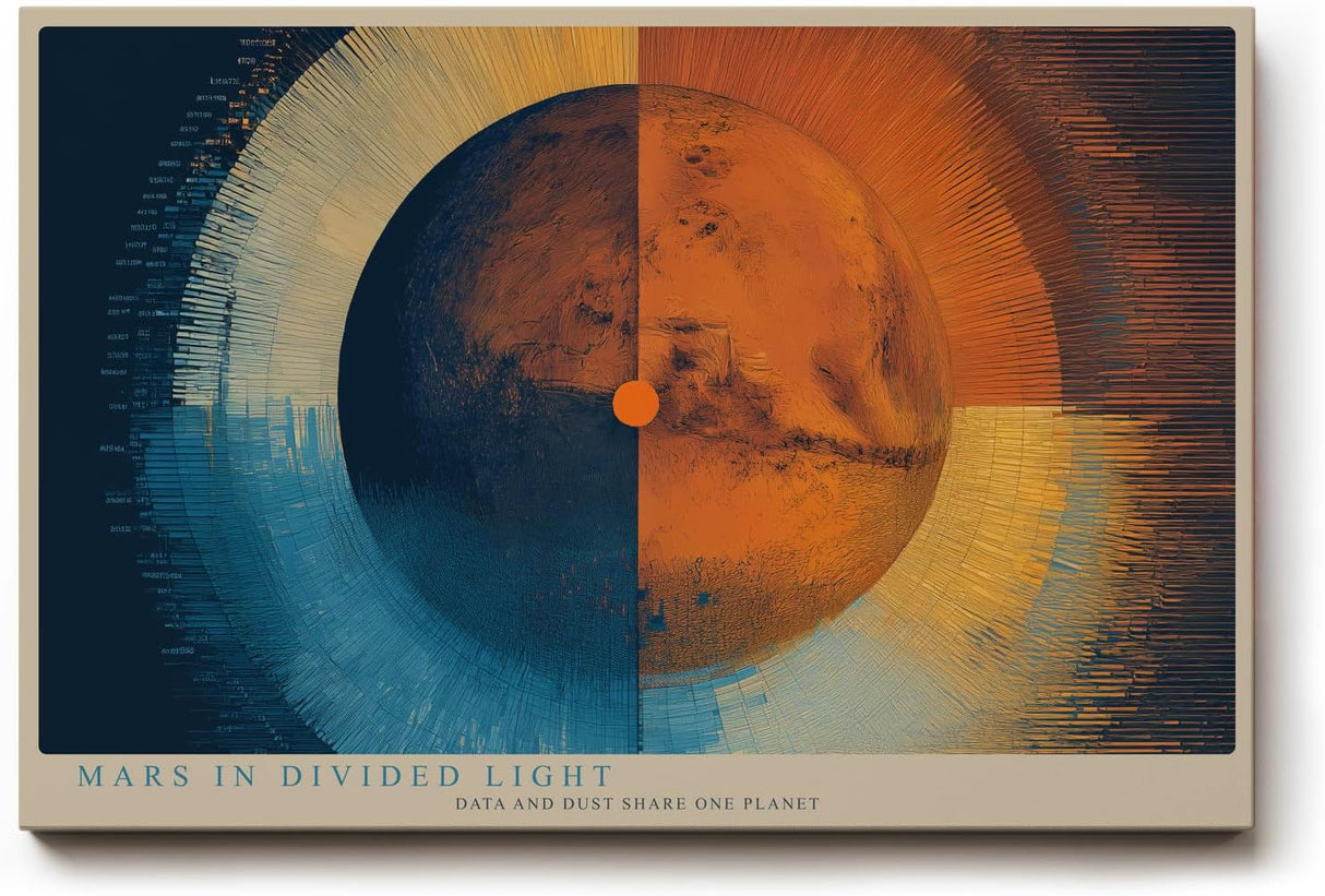 Paul Sinus Wandbild 120x80cm Mars in Divided Light Planet Mars moderne Weltraum Kunst Illustration Poster für Wohnzimmer Büro