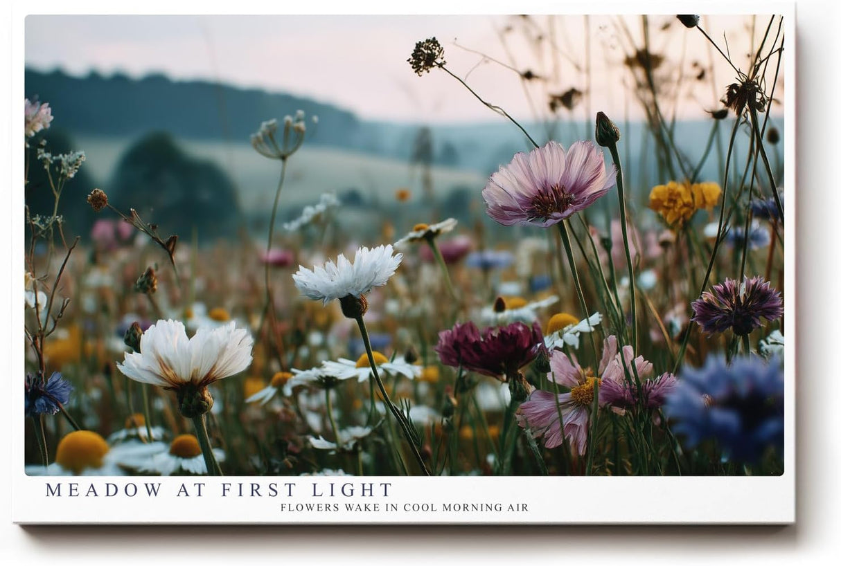 Paul Sinus Wandbild 120x80cm Meadow at First Light Blumenwiese im Morgenlicht Natur Fotokunst fuer Wohnzimmer Schlafzimmer und Büro