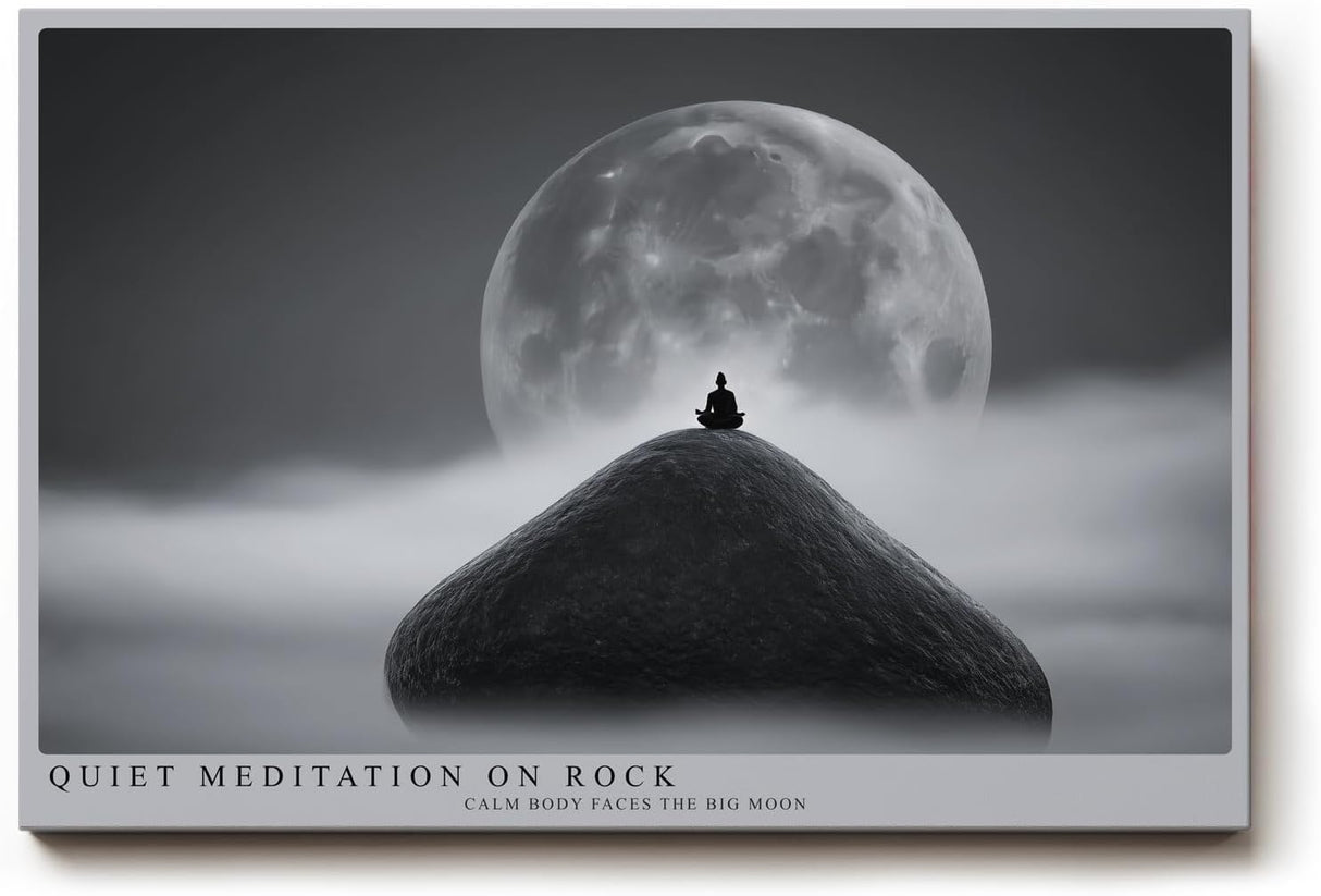 Paul Sinus Wandbild 120x80cm Meditation Mondlandschaft ruhige Silhouette großer Vollmond Zen Atmosphäre minimalistische spirituelle