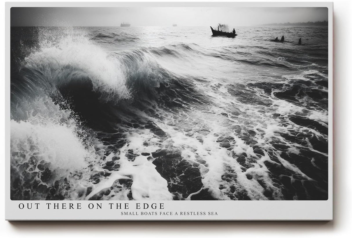 Paul Sinus Wandbild 120x80cm Meereswellen schwarz weiss Fotokunst modern dramatische Natur Kunstdruck grosses Kunstbild stilvolle Wanddekoration fuer Wohnzimmer Büro Flur