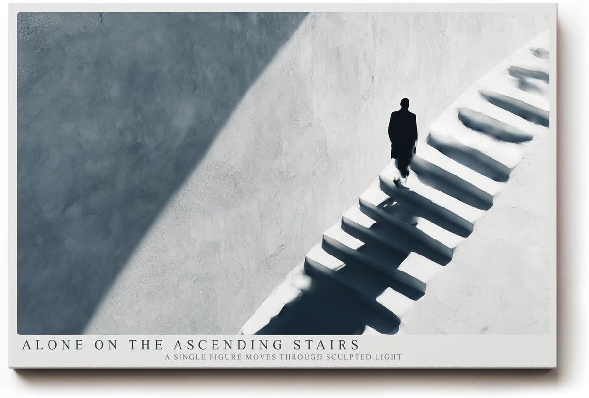 Paul Sinus Wandbild 120x80cm Minimalistische Treppe mit einzelner Figur moderne Architektur Fotokunst Wanddekoration
