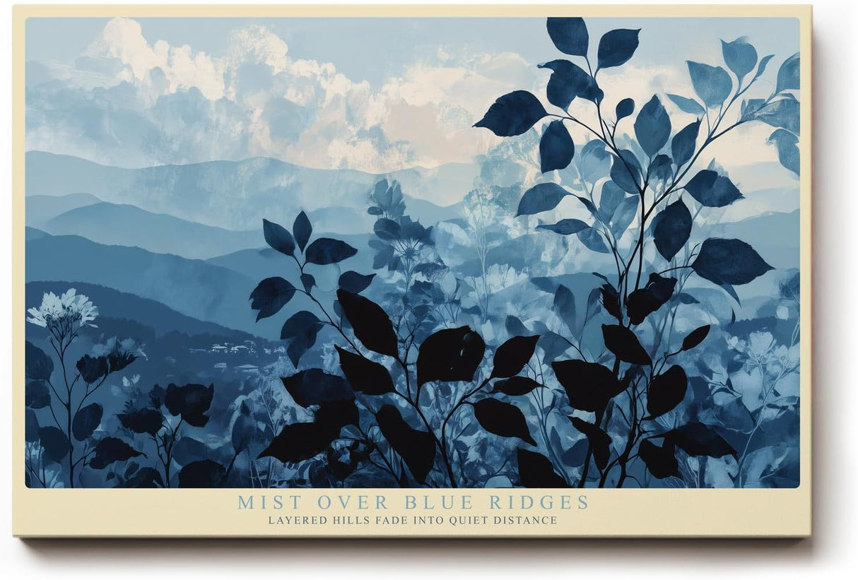 Paul Sinus Wandbild 120x80cm Mist over Blue Ridges Blaue Berglandschaft mit Nebel Ruhige Natur Kunst fuer Wohnzimmer Schlafzimmer und Büro
