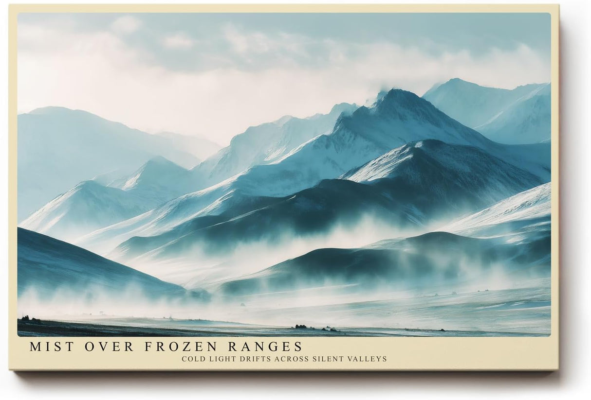 Paul Sinus Wandbild 120x80cm Mist over Frozen Ranges Neblige Gebirgslandschaft in Blau Moderne Berg Kunst fuer Wohnzimmer Schlafzimmer und Büro