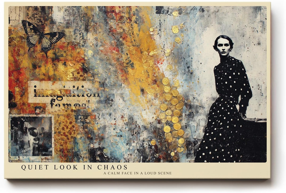 Paul Sinus Wandbild 120x80cm Mode Portrait Collage mit Goldakzenten Moderne Kunst in Schwarz Gold Wanddekoration
