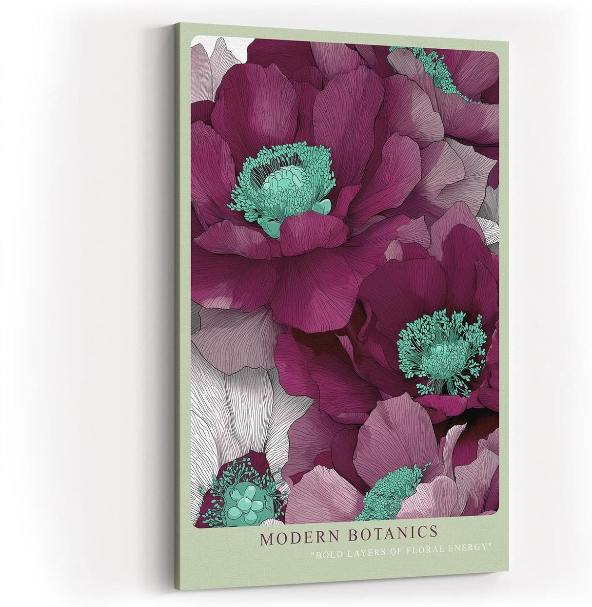 Paul Sinus Wandbild in 40x60cm Modern Botanics Magenta Blüten mit Türkisakzenten