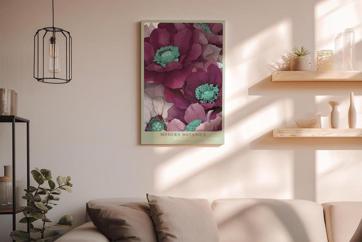 Paul Sinus Wandbild in 40x60cm Modern Botanics Magenta Blüten mit Türkisakzenten