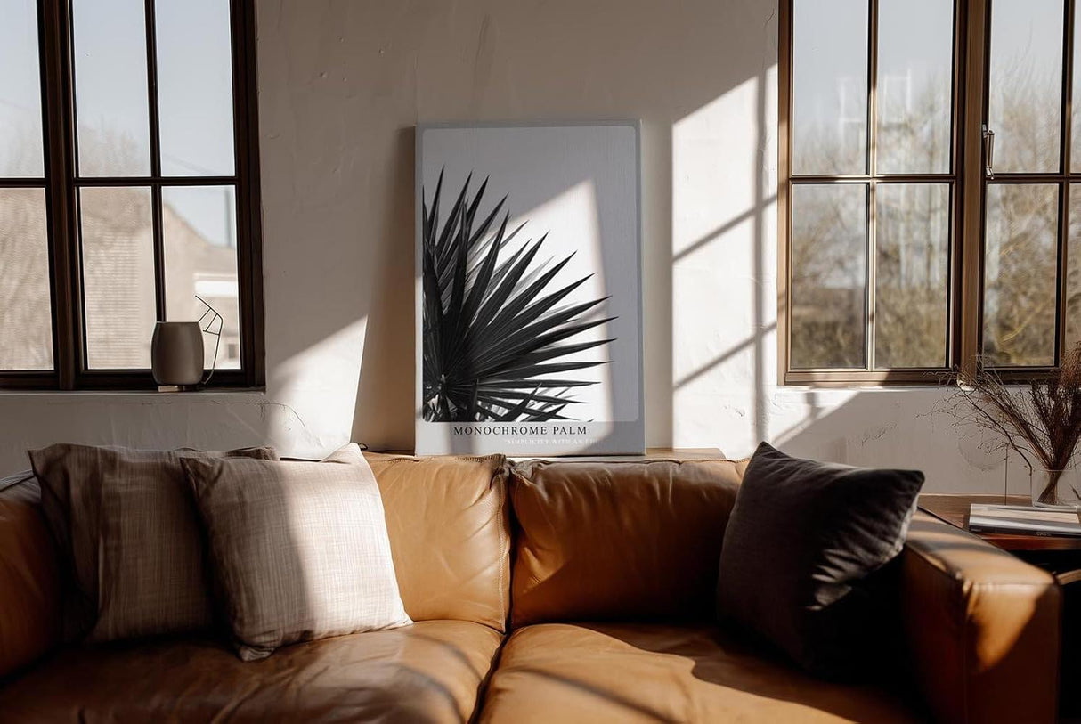 Paul Sinus Wandbild in 40x60cm Monochrome Palm – stilvolle Palmenblätter in kontrastreicher Schwarz-Weiß-Fotografie für moderne Räume