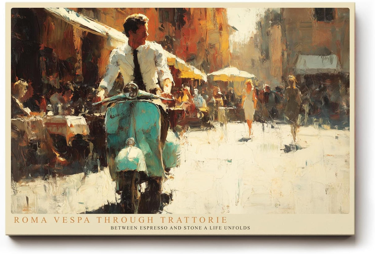 Paul Sinus Wandbild 120x80cm MotorrollerItalien Strasse Rom Stadt Szene Kunstmotiv Mediterrane Lebensart