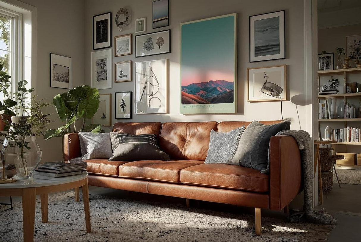 Paul Sinus Wandbild in 40x60cm Mountains at Rest mit von Sonnenlicht gefärbten Bergen unter klarem Himmel für elegante Wandgestaltung