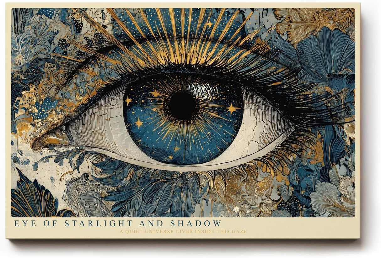 Paul Sinus Wandbild 120x80cm Mystisches Auge Kunst in Blau Gold Kosmisches Design Moderne Wanddekoration für Wohnzimmer Büro und Atelier