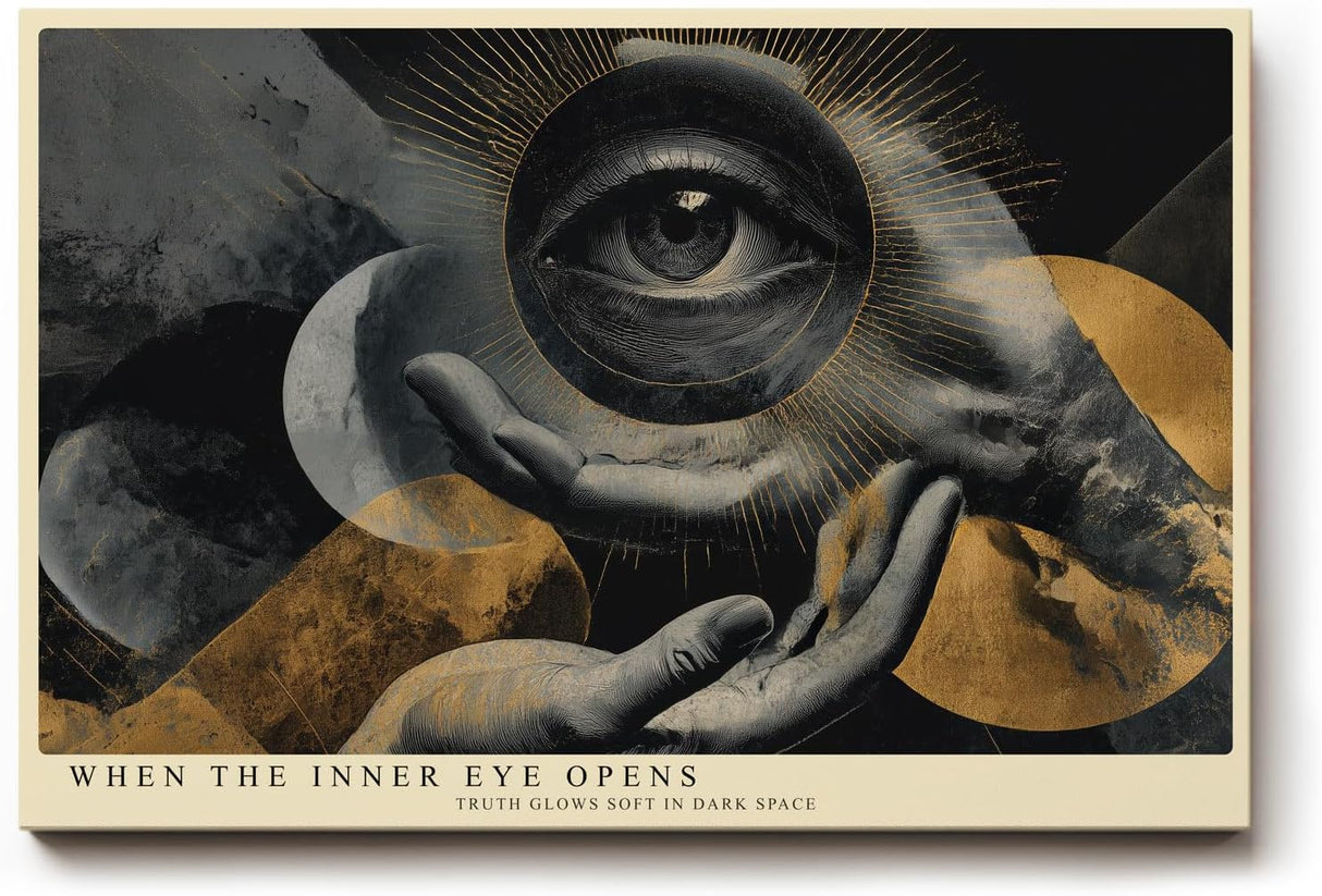 Paul Sinus Wandbild 120x80cm Mystisches Auge in Händen Moderne Surreale Kunst in Schwarz Gold für Wohnzimmer Büro und Atelier