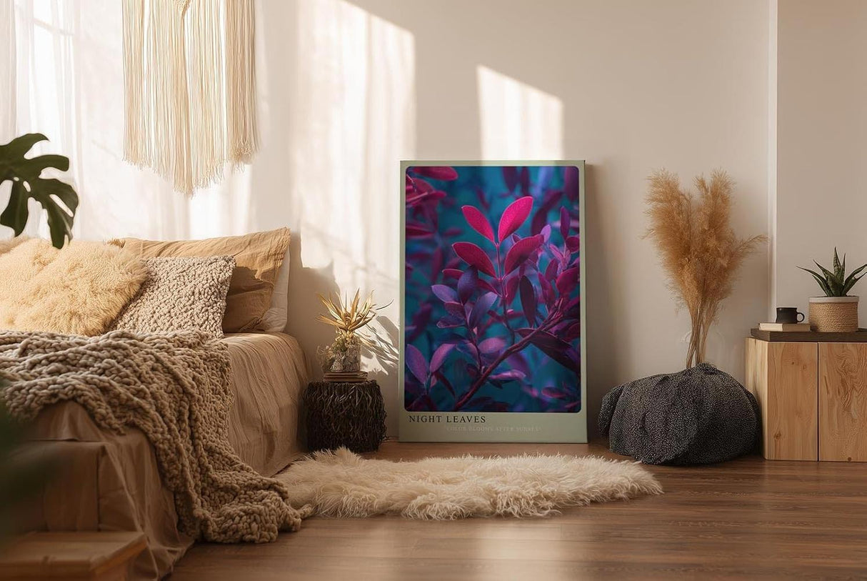 Paul Sinus Wandbild in 40x60cm Night Leaves – elegante Pflanzenblätter in stimmungsvoller Abendfarbpalette aus Pink, Lila und Blau
