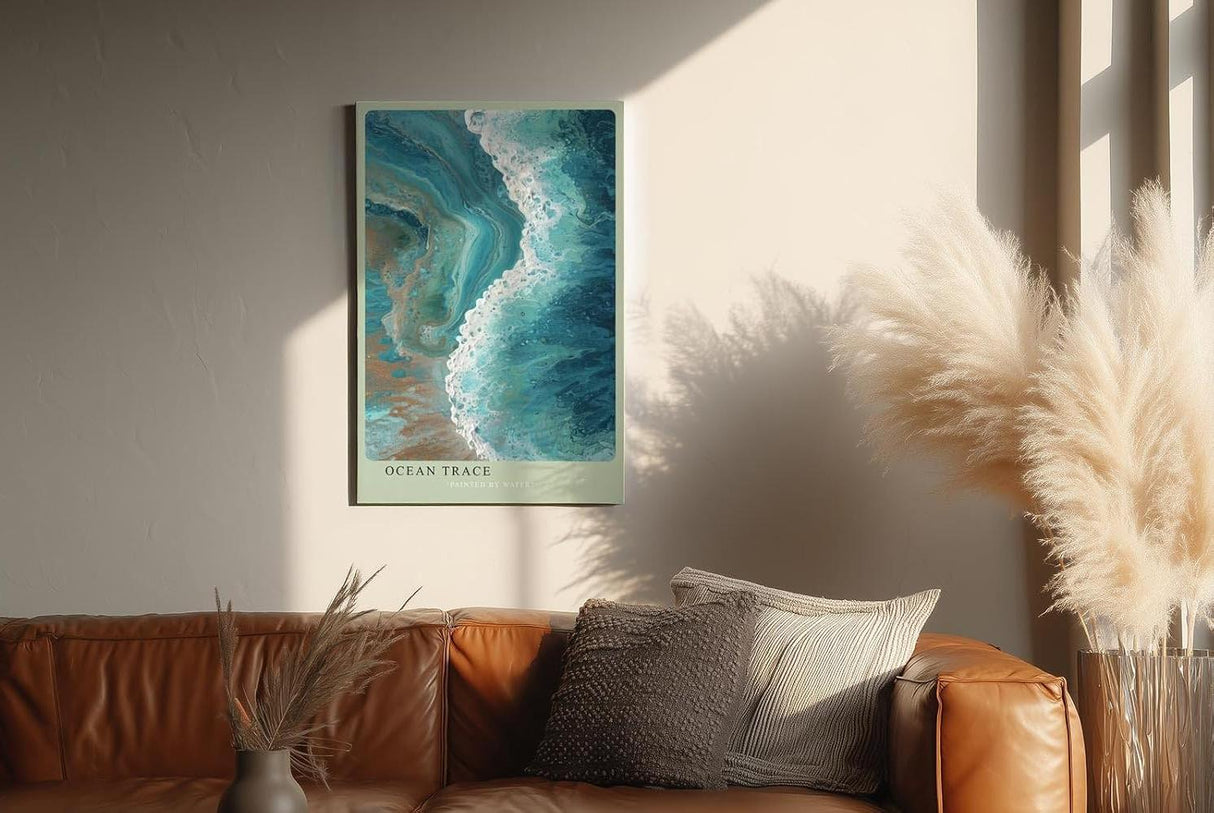 Paul Sinus Wandbild in 40x60cm Ocean Trace Abstrakte Meereswelle in Blauund Türkistönen