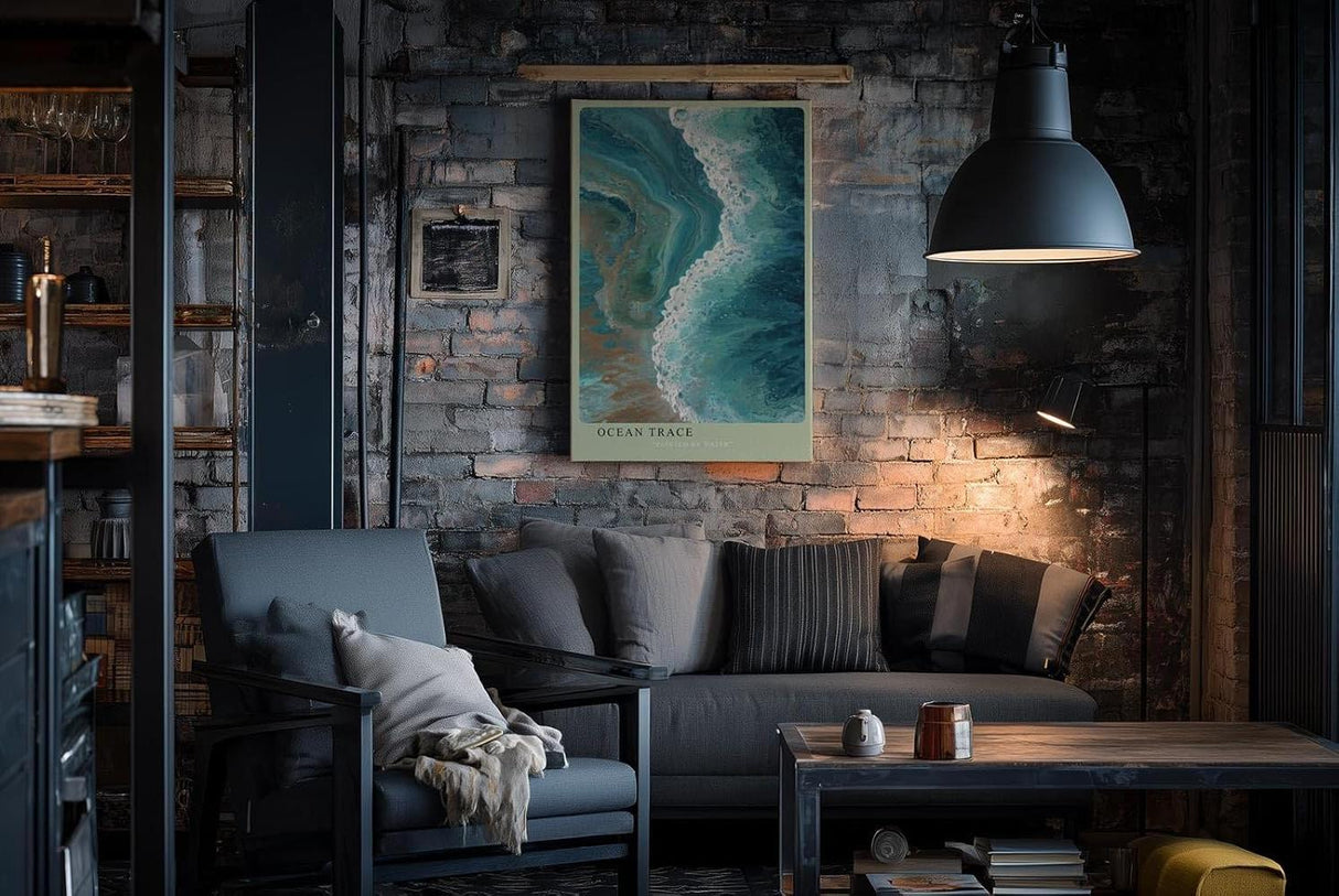 Paul Sinus Wandbild in 40x60cm Ocean Trace Abstrakte Meereswelle in Blauund Türkistönen
