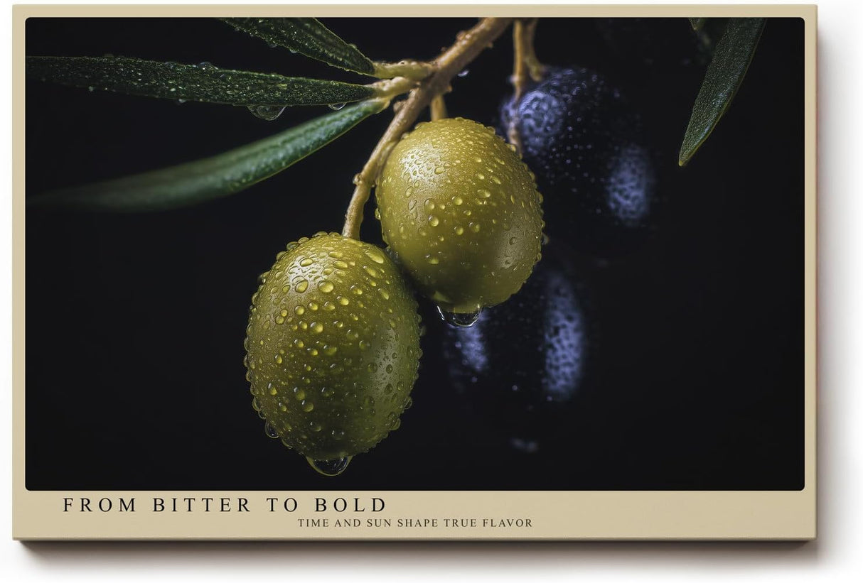 Paul Sinus Wandbild 120x80cm Olivenzweig Makrofotografie mediterrane Frucht Naturmotiv moderne Kuechen Wanddekoration fuer Esszimmer Wohnzimmer