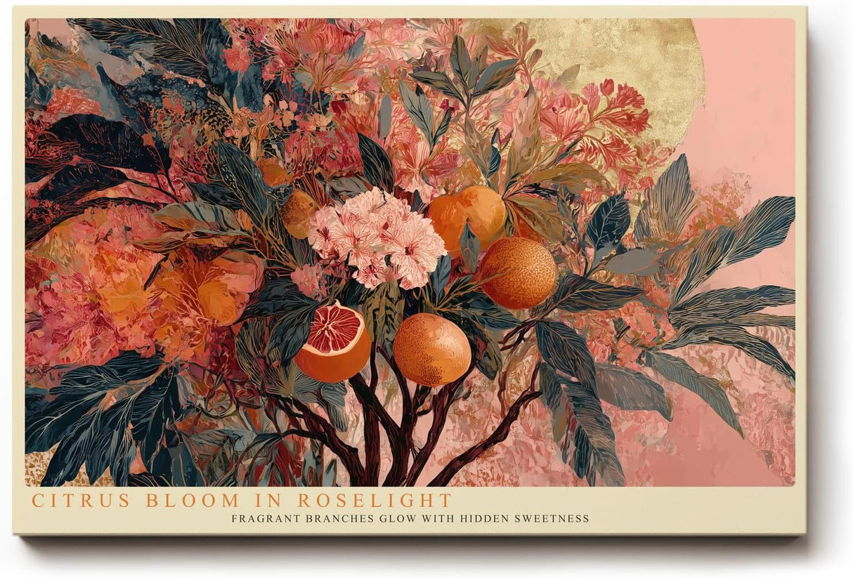 Paul Sinus Wandbild 120x80cm Orangenbaum mit Blueten und Fruechten Botanische Kunst in warmen Naturfarben