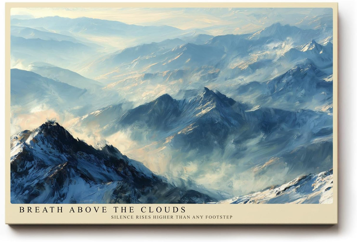 Paul Sinus Wandbild 120x80cm Panorama Berglandschaft ueber den Wolken Atmosphaerische Naturkunst in sanften Blau und Grautoenen