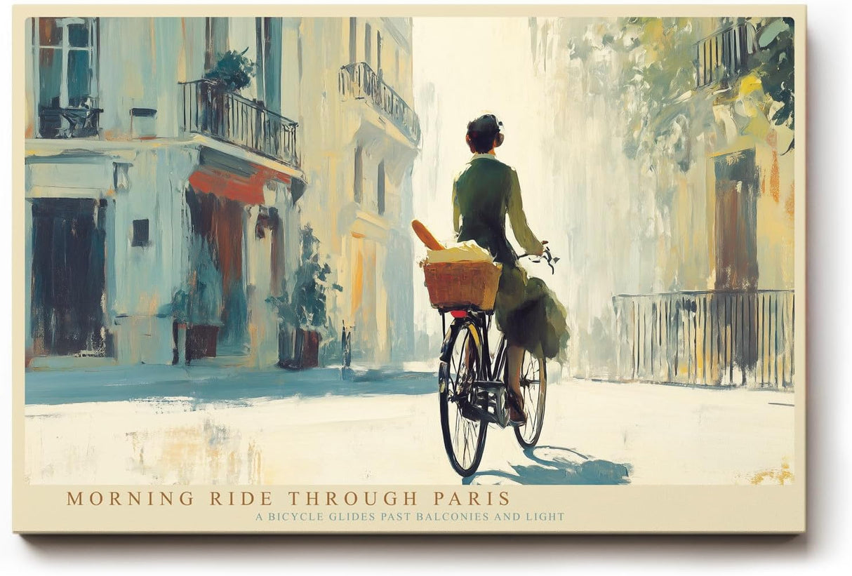 Paul Sinus Wandbild 120x80cm Paris Fahrrad Szene romantische Stadt Kunst Wanddekoration Paris Strasse Motiv Wohnzimmer Schlafzimmer