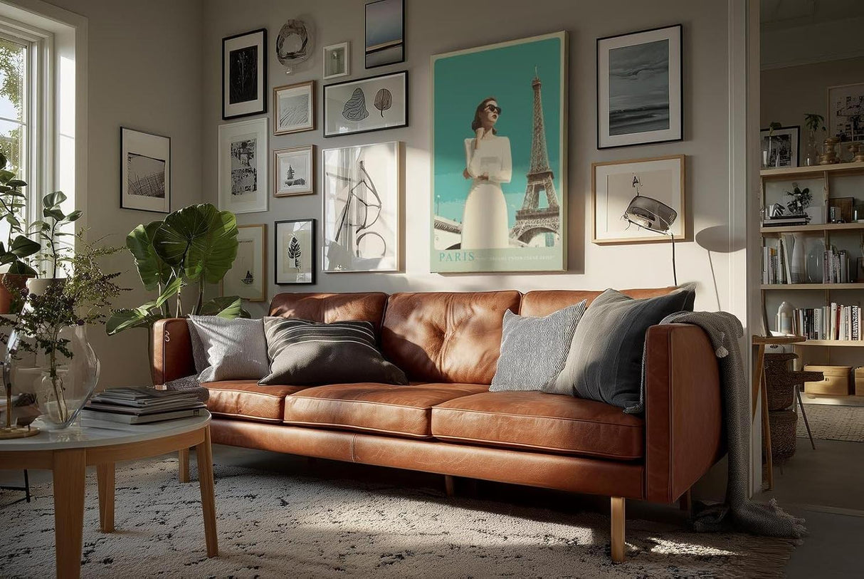 Paul Sinus Wandbild in 40x60cm Paris – elegante Frau in Weiß vor dem Eiffelturm im Retro-Stil