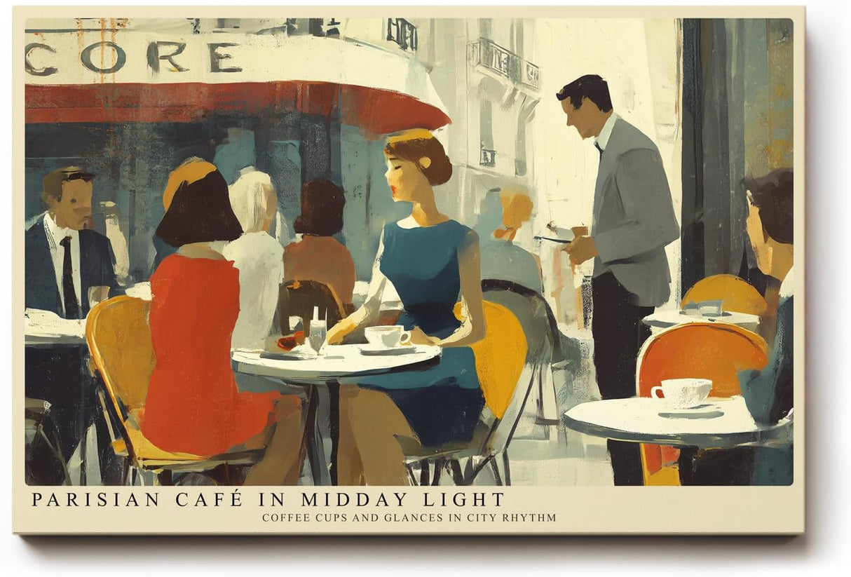 Paul Sinus Wandbild 120x80cm Pariser Café Szene moderne Stadt Kunst impressionistische Illustration Wanddekoration Wohnzimmer Esszimmer