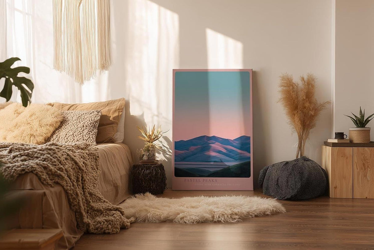 Paul Sinus Wandbild in 40x60cm Pastel Peaks mit farbintensiven Bergen im Abendlicht für moderne Wandgestaltung