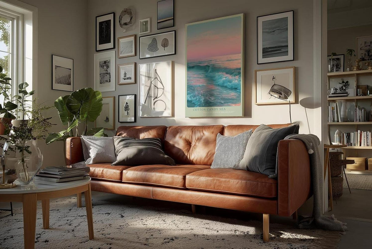Paul Sinus Wandbild in 40x60cm Pastellfarbenes Meer bei Sonnenuntergang mit sanften Wellen und rosa-blauem Himmel