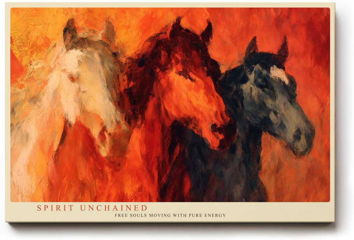 Paul Sinus Wandbild 120x80cm Pferde abstrakte Tiermalerei rot orange dynamische Kunst moderne Wanddekoration fuer Wohnzimmer Büro