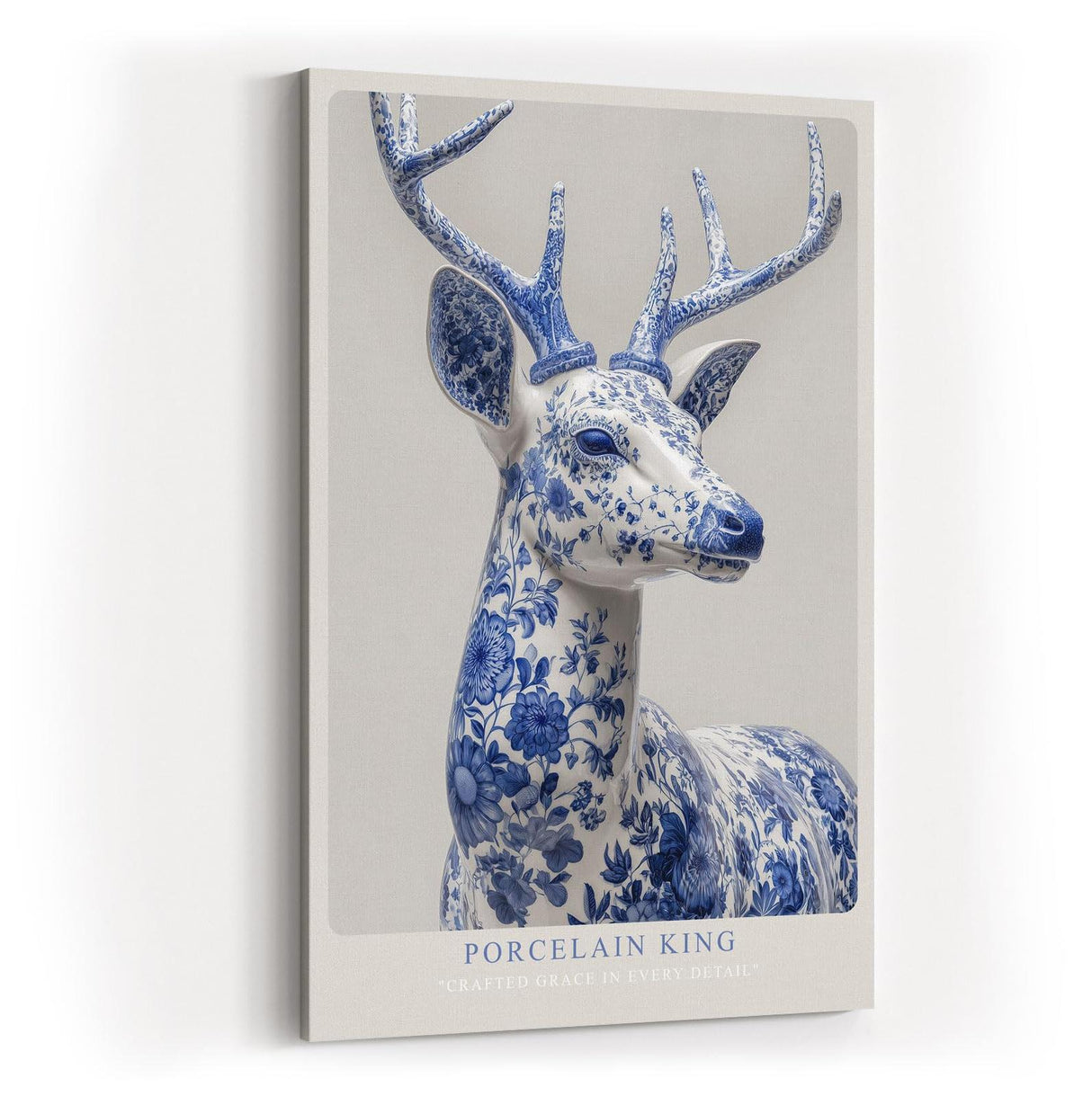 Paul Sinus Wandbild in 40x60cm Porcelain King – majestätischer Hirsch in edler Blau-Weiß-Optik mit detailreicher Porzellanstruktur