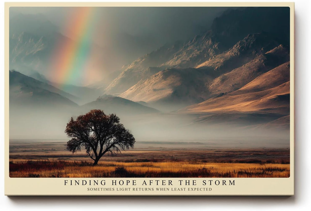 Paul Sinus Wandbild 120x80cm Regenbogen Landschaft Gebirge Naturfotografie hoffnungsvolle Szene moderne Wanddekoration fuer Wohnzimmer Büro