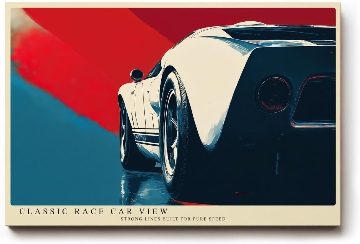 Paul Sinus Wandbild 120x80cm Rennwagen Retro Auto Kunst moderne Illustration dynamische Perspektive Kunstdruck stilvolle Wanddekoration fuer Wohnzimmer Büro Garage