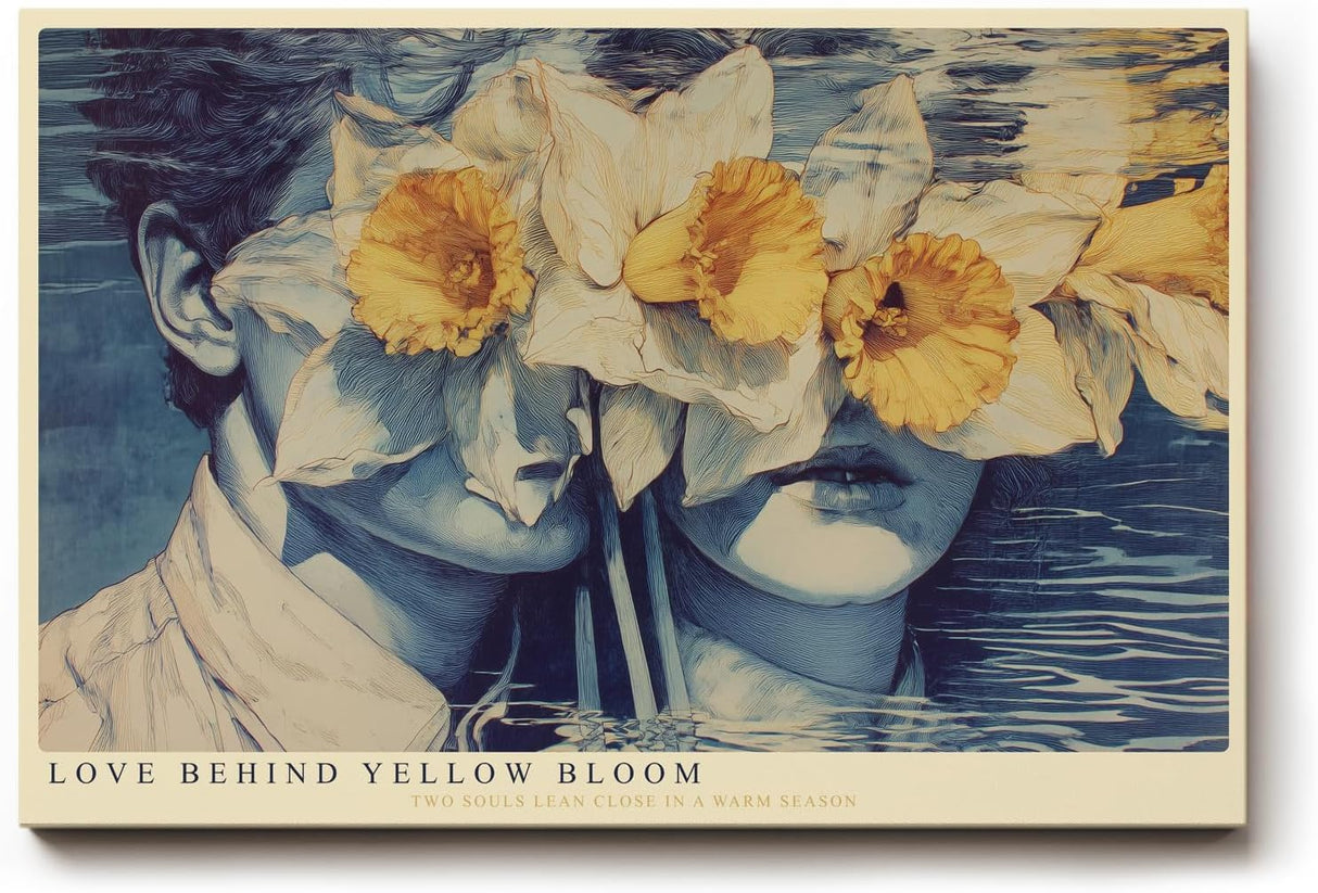 Paul Sinus Wandbild 120x80cm Romantisches Paar mit Narzissen Surreale Blumen Portrait Kunstmotiv mit poetischer Stimmung