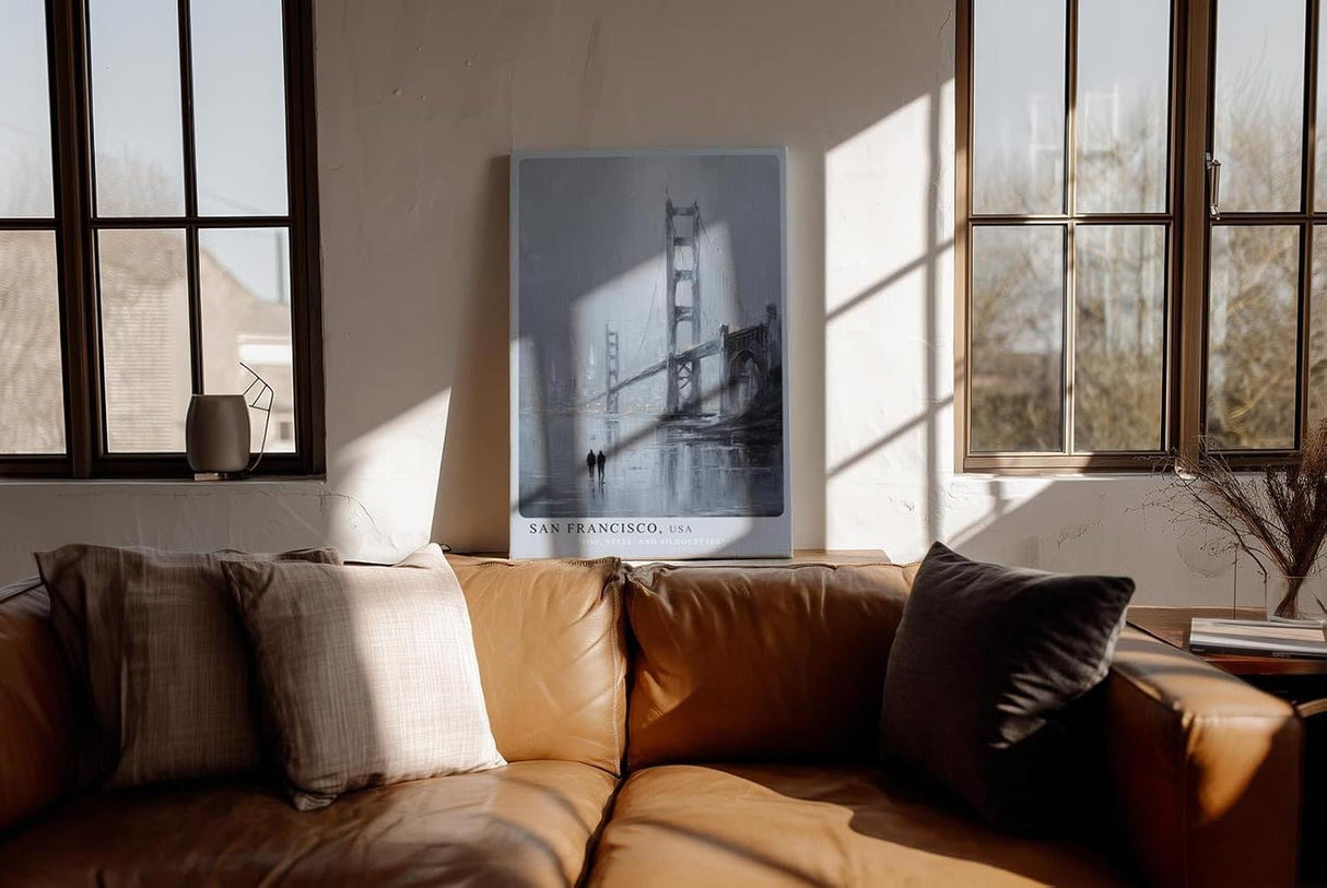 Paul Sinus Wandbild in 40x60cm San Francisco USA Golden Gate Bridge in impressionistischer Darstellung mit Figuren im Vordergrund
