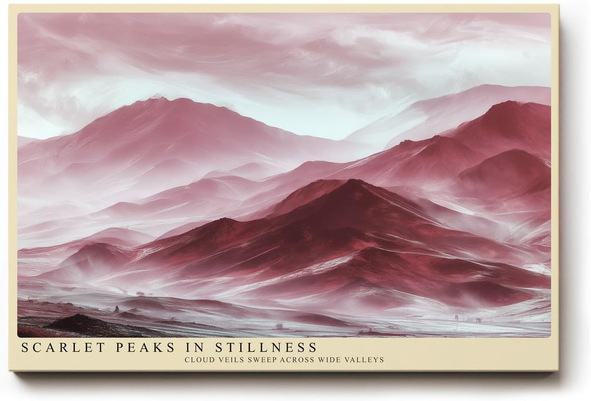 Paul Sinus Wandbild 120x80cm Scarlet Peaks in Stillness Rote Berglandschaft Abstrakte Natur Kunst fuer Wohnzimmer Schlafzimmer und Büro