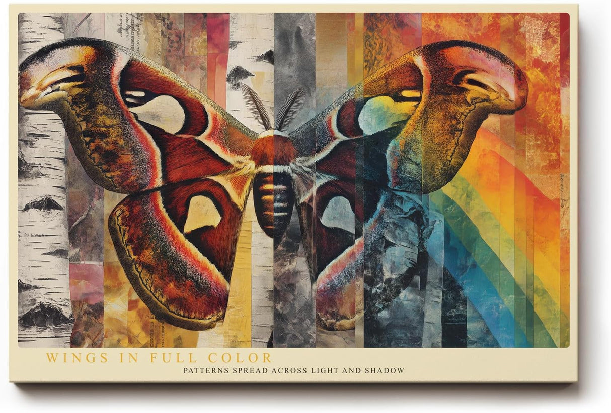 Paul Sinus Wandbild 120x80cm Schmetterling abstrakte Kunst bunt modern Collage Stil Kunstdruck grosses Wandbild 120x80cm kreative Natur Wanddekoration fuer Wohnzimmer Büro