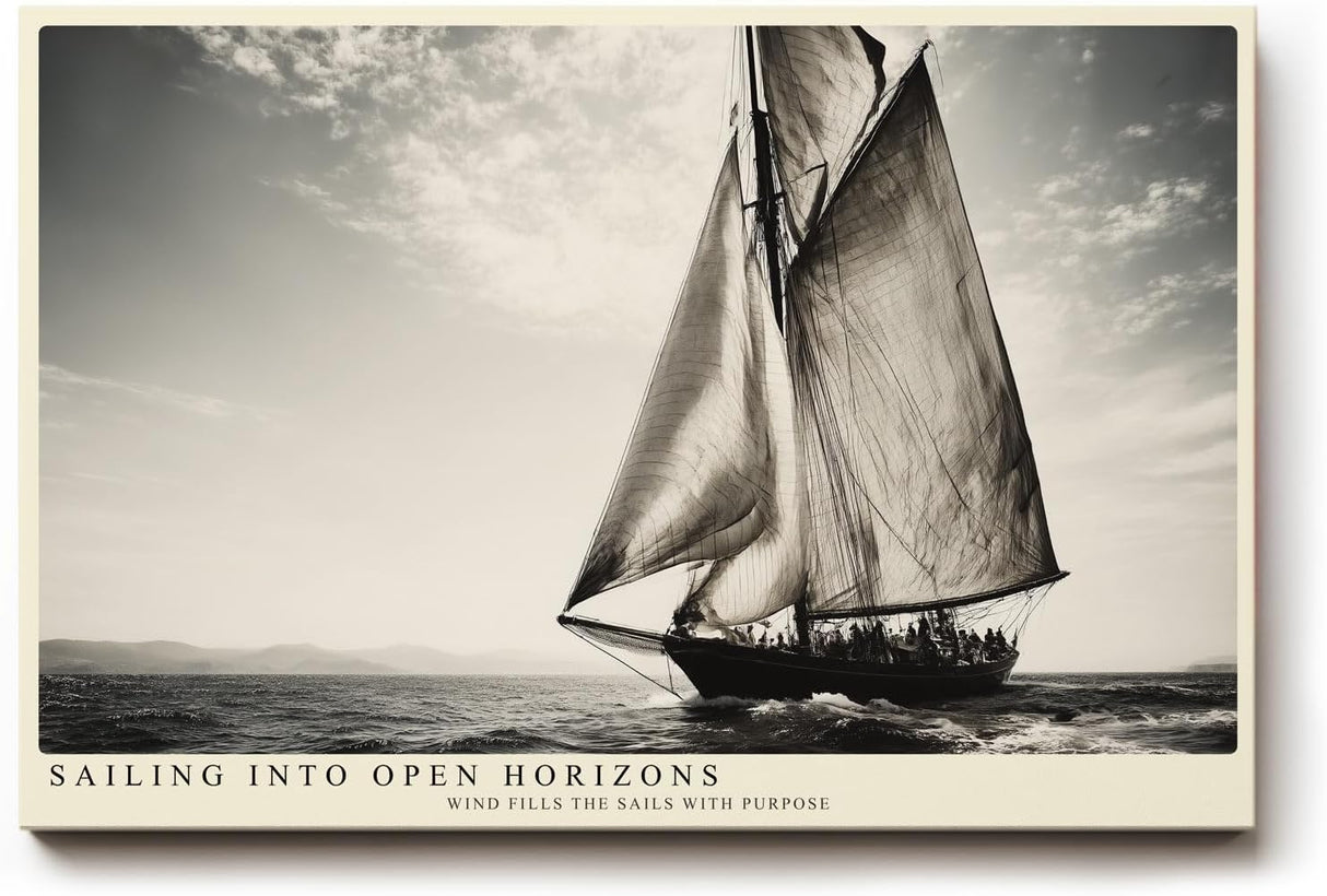 Paul Sinus Wandbild 120x80cm Segelboot Meer Fotokunst schwarz weiss maritime Kunst Kunstdruck grosses Kunstbild elegante Wanddekoration fuer Wohnzimmer Büro