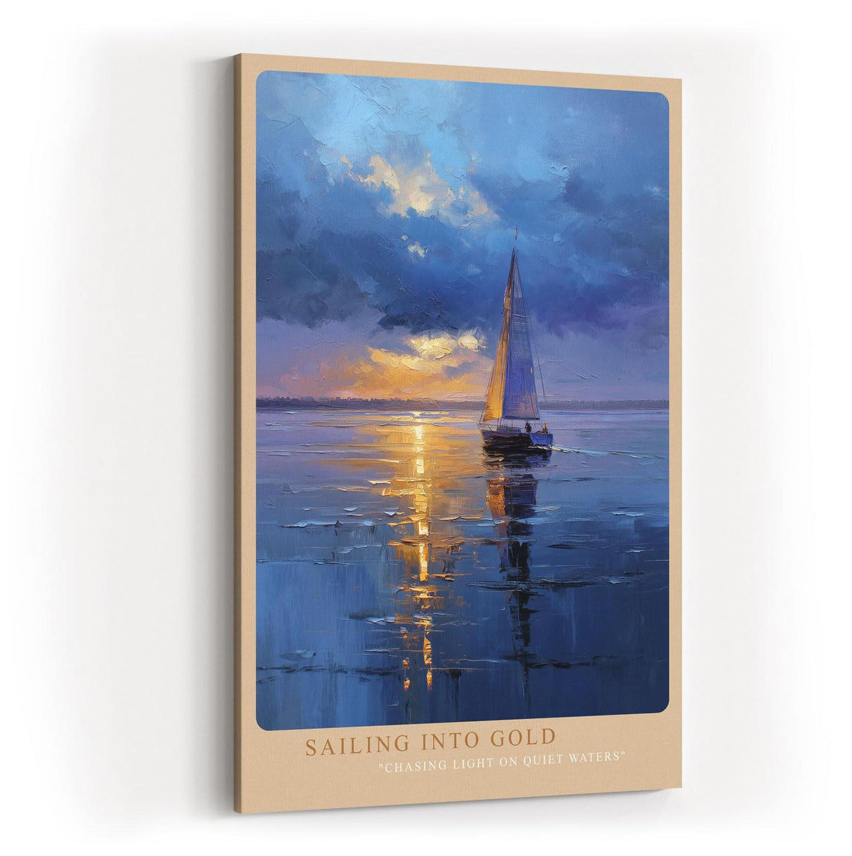 Paul Sinus Wandbild in 40x60cm Segelboot im goldenen Licht auf ruhigem Wasser mit dramatischem Himmel – maritimes Kunstwerk für stilvolle Raumgestaltung