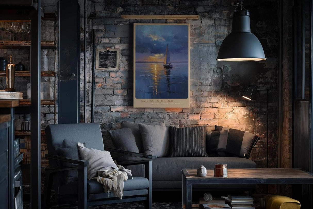 Paul Sinus Wandbild in 40x60cm Segelboot im goldenen Licht auf ruhigem Wasser mit dramatischem Himmel – maritimes Kunstwerk für stilvolle Raumgestaltung