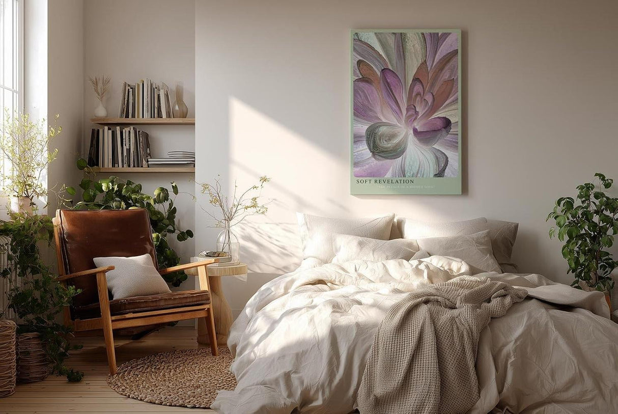 Paul Sinus Wandbild in 40x60cm Soft Revelation – Abstrakte Blütenkomposition in sanften Pastellund Lilatönen mit dynamischer Struktur