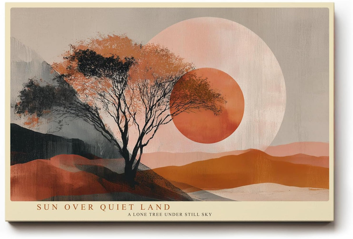 Paul Sinus Wandbild 120x80cm Sonne Über Ruhiger Landschaft Moderne Naturkunst LeinWandbild 120x80cm Minimalistische Wanddekoration