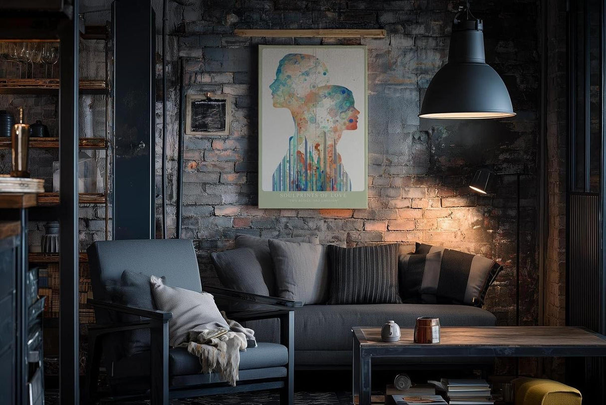 Paul Sinus Wandbild in 40x60cm Soulprints of Love – zwei Silhouetten in leuchtend heller, abstrakter Gestaltung, symbolische Kunst in Pastelltönen