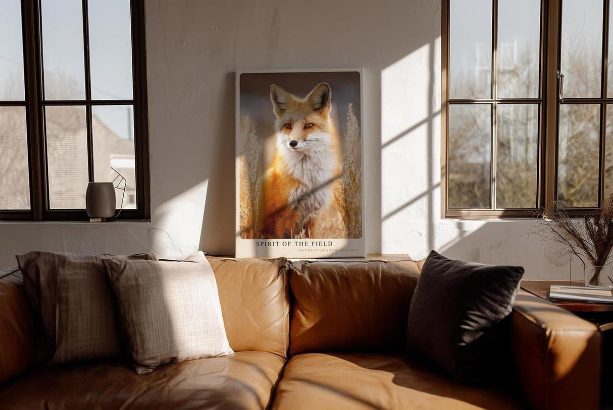 Paul Sinus Wandbild in 40x60cm Spirit of the Field – Naturgetreues Fuchsporträt im goldenen Feldlicht